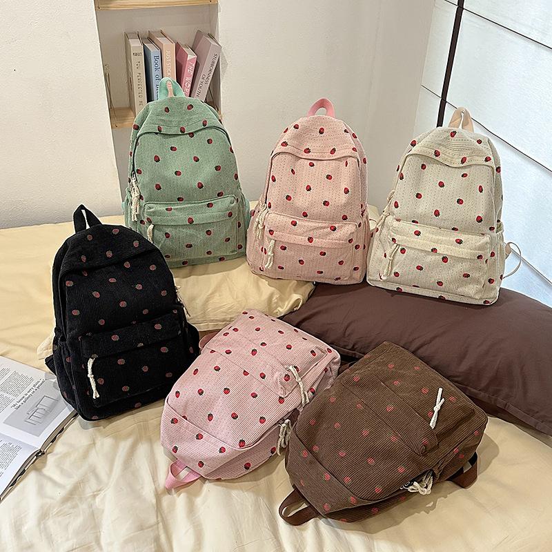 Damen Cordrucksack Erdbeerdruck Studenten Schultasche