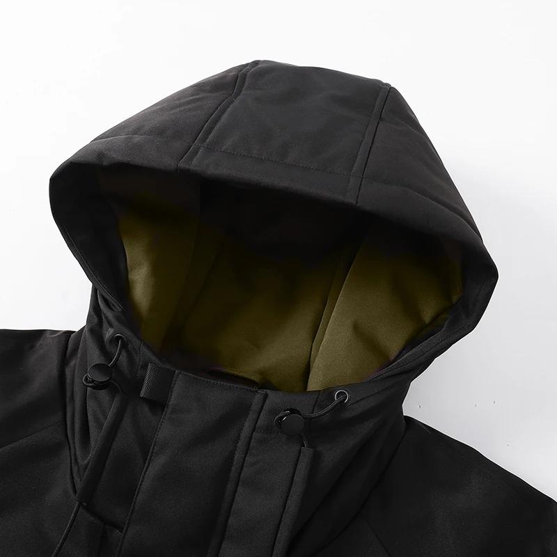 2025 Autumn Men Loose Hooded Zipper Jacket Men Soild Color Jacket Men Workwear Casual Coats Male Warm Outerwear Black Coat