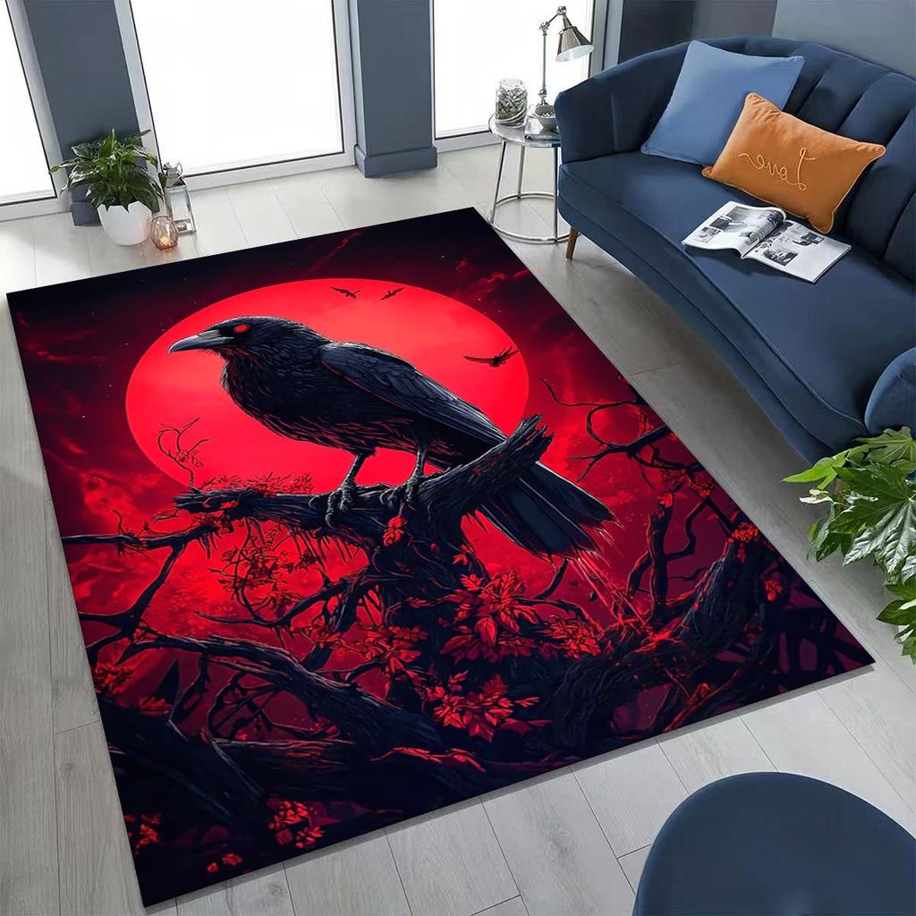 3D Norse Viking Oding Raven Crow Skull Huginn Muninn Rug for Bedroom Living Room Sofa Home Doormat Decor,kids Non-slip Floor Mat