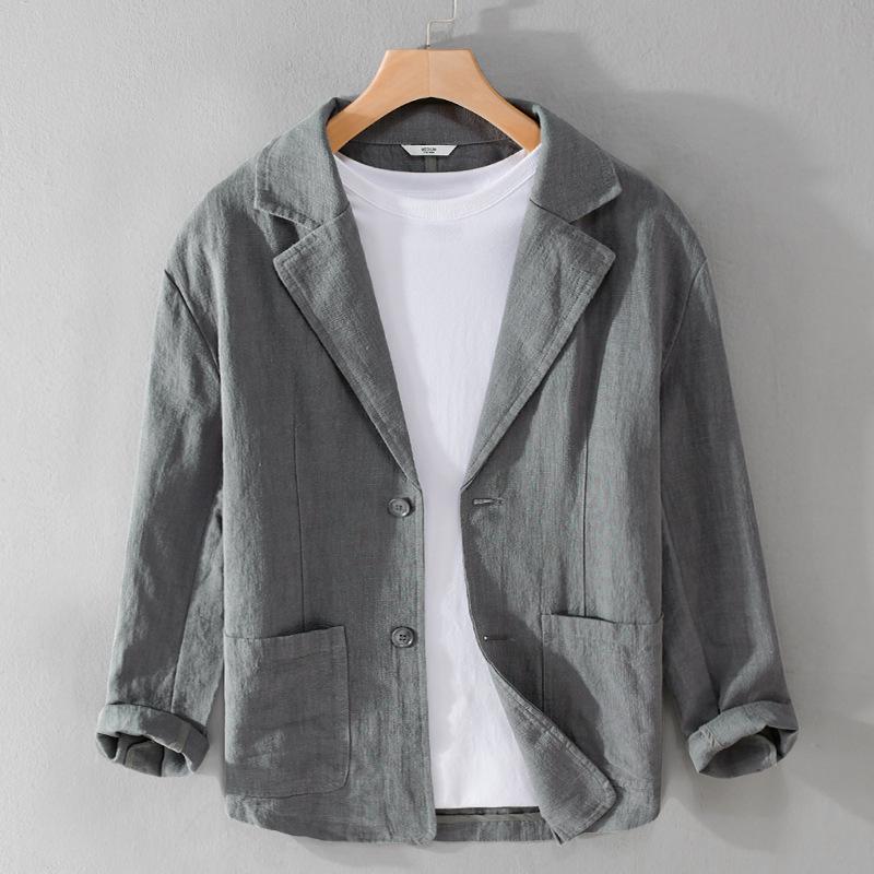 Men's Striped Short-Sleeve Casual Linen Suit for Spring & Autumn - Youthful, Handsome, and Popular (Model Y803)