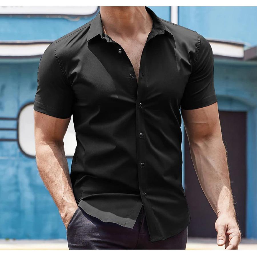 Summer Men's Short Sleeve Shirts Classic Solid Color Shirt Youth Fashion Home Casual Cardigan Blouse Top