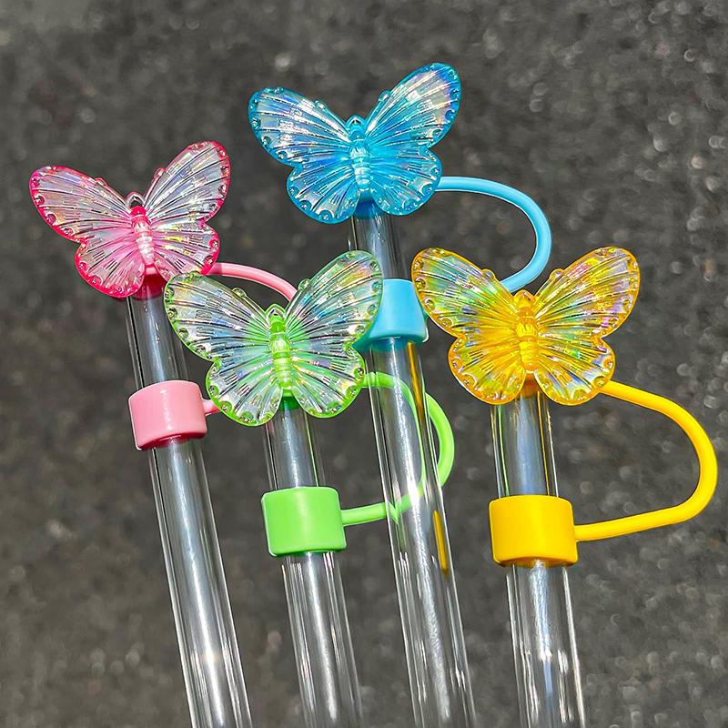 4/9Pcs Butterfly Straw Cover Cap Spill Stopper For Water Cup Silicone Heat-Resistant Dust Proof Straw Plug Cap Straw Accessory