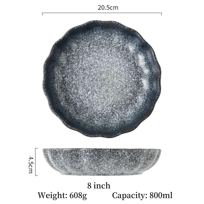 Prostota Czarny Okrągły Talerz Obiadowy do Sałatki Ceramiczna Taca na Deser Podszkliwna Naczynie do Zupy i Makaronu Antypoślizgowa Zastawa Stołowa Bezpieczna do Mikrofali