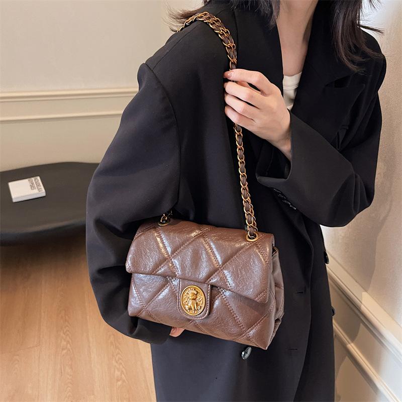  Retro Fashion PU Underarm Chain Shoulder Bag Unisex Coffee Black for Travel