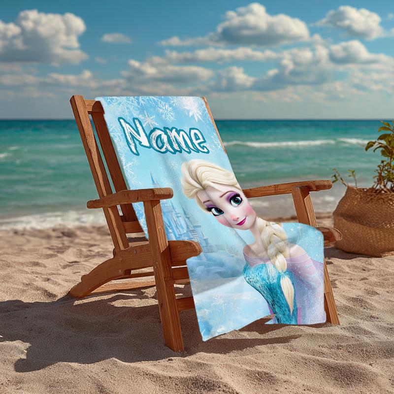 Custom Name Ultra-Soft Beach Towel with Elsa Theme,Ideal for Pool - Camping, Diving - Perfect Travel Essential, Vibrant Beach Towel.