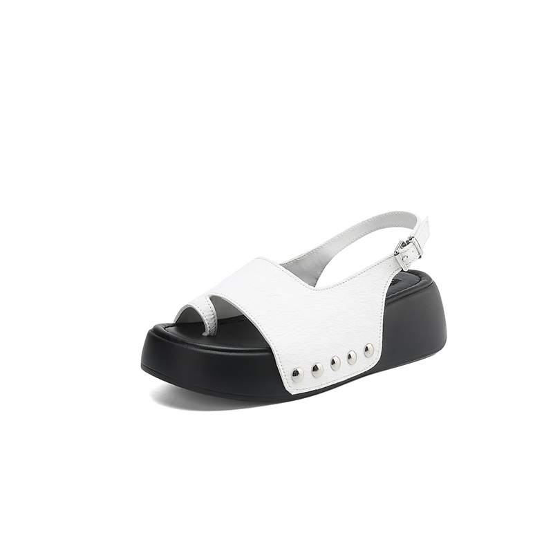 Krazing Pot Horsehair Natural Fur Summer Size 42 European Design Thick Bottom Flat Platform Women Superstar Peep Toe Sandals