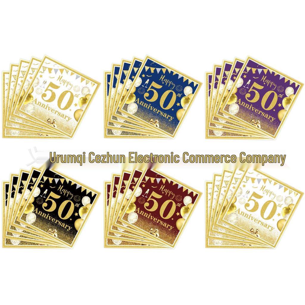 50th Birthday Party Disposable Tableware Set: Plates, Cups, Napkins, Tablecloth, Cutlery Supplies.