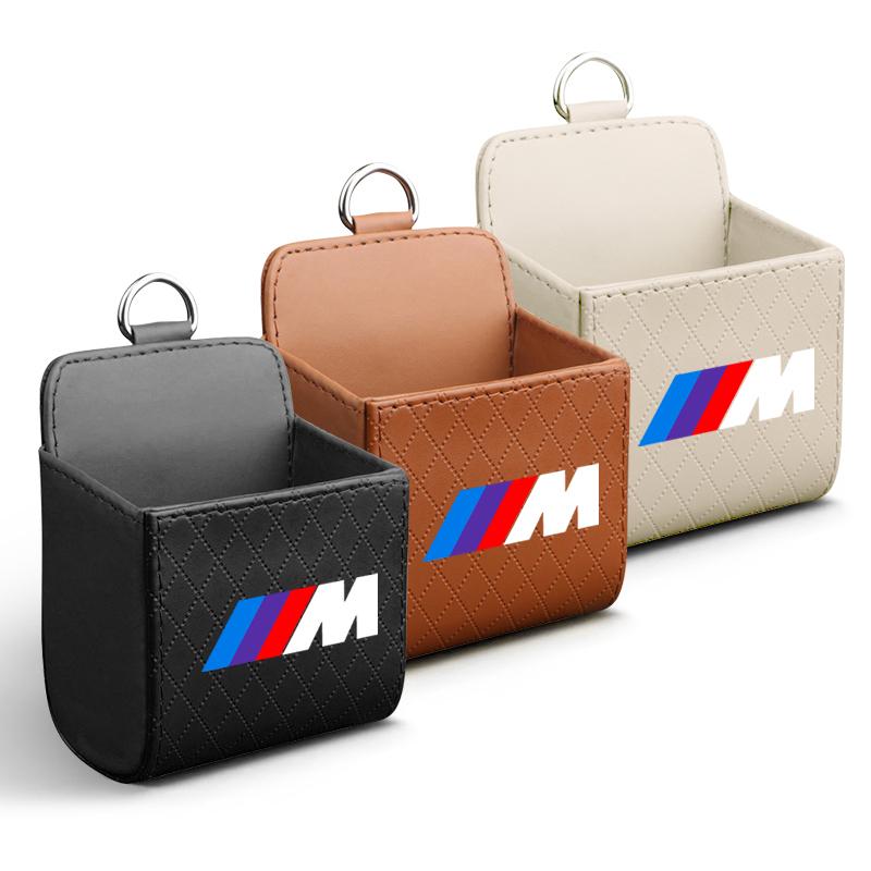 M LOGO Car Storage Bag Car Air Outlet Debris Bag Leather Organizer Box For BMW E46 E39 E90 E60 E36 F30 F10 E34 E30 F20 E92 M3 M4 M5 X3 X4 X5 X6 X7