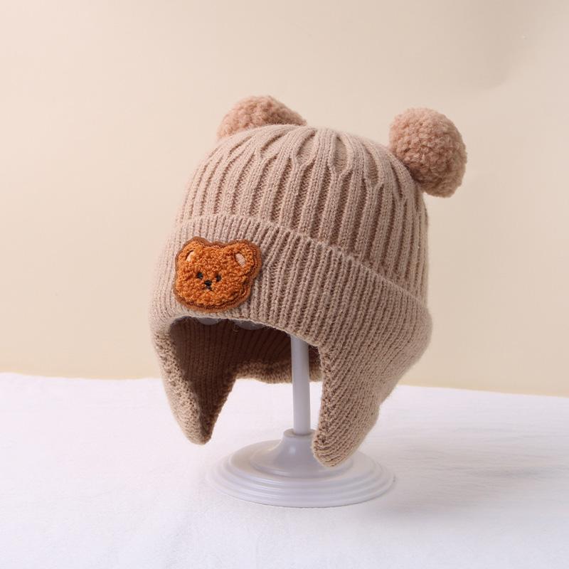 Bear Ear Knit Wool Hat for Baby Cute Cartoon Infant Ear Protection Cap Winter Warm Kids Boy Girl Earflap Beanies