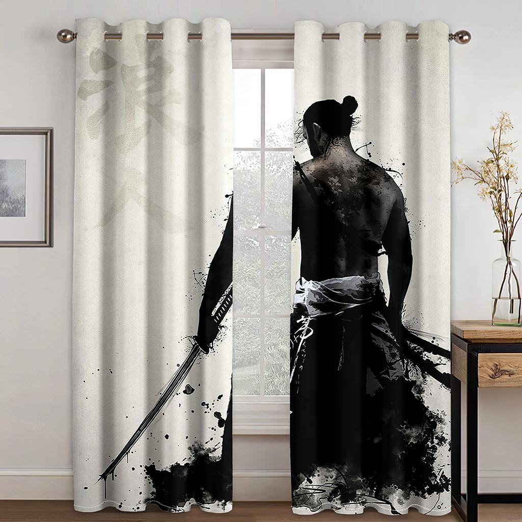 Japaness Anime Bushido Cartoon Curtains Blinds Great for Living Area Kids Bed Room Bathroom Kicthen Workroom Door Home Decoration