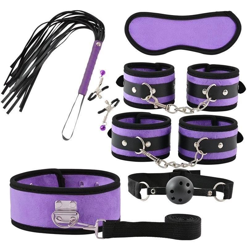 7pcs Leather Whip Bondage Plush Erotic Handcuffs Bdsm Slave Gag Anal Plug Sex Toys For Women Role Play Adult Games