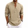 Nueva Colección de Lino de Otoño: Camisa Henley Casual para Hombre, de Corte Holgado y Transpirable, con Cuello en V