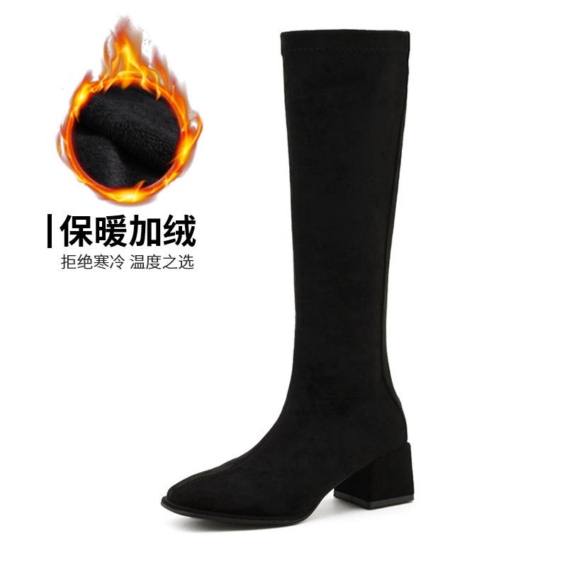 2024 autumn and winter square head thick heel knight boots women's tall rear zipper long boots Korean version ins wind long boots children