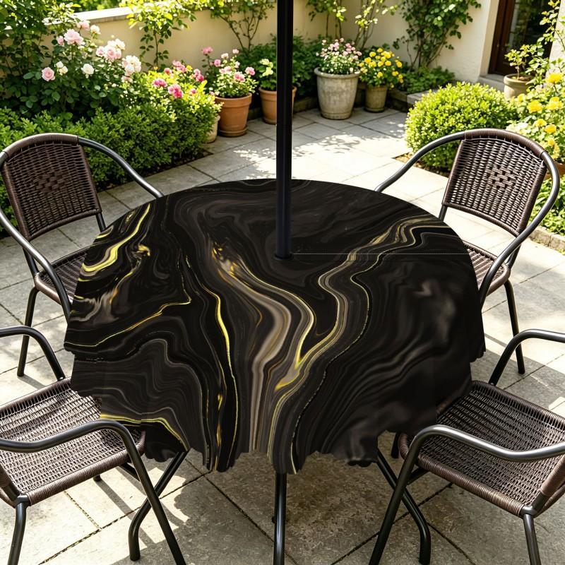 Outdoor Round Tablecloth With Umbrella Hole Waterproof Oil-Resistant Patio Dining Cover Deck Garden Terrace