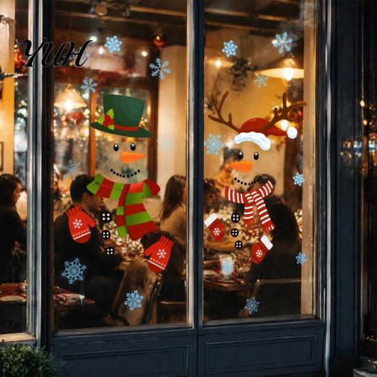 Waterproof Holiday Glass Decor 2Pcs Christmas Snowman Static Window Stickers, Simple Double Clings, Winter Party Wall Stickers PVC Decals for