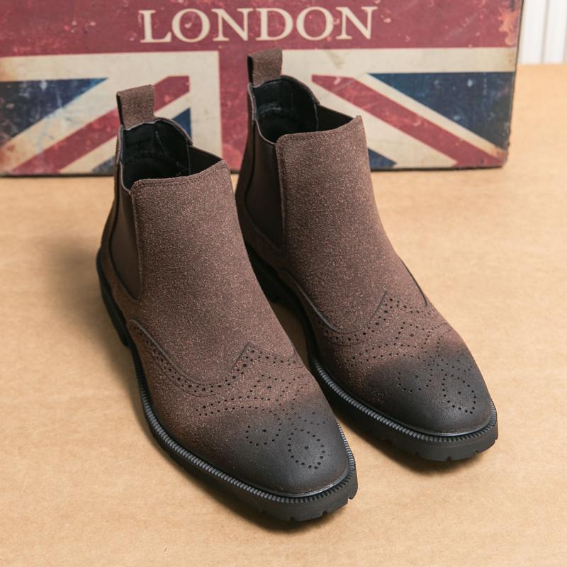 

Brand New Men Carved Breathable Casual High Top Leather Boots Spring Men Frosted Leather Comfortable Pointed Short Boots 38