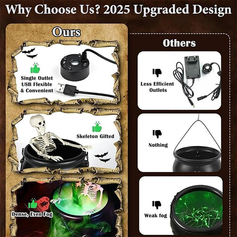 Witch Cauldron Halloween With LED Light & Fog Mist Maker Skeleton Decor For Spooky Hocus Pocus Party Cauldron Halloween Suit