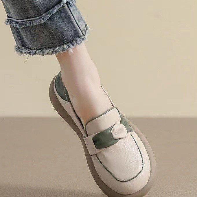 Pregnant women casual small leather shoes women 2025 spring new versatile Internet celebrity soft sole one pedal Doudou shoes flat single shoes