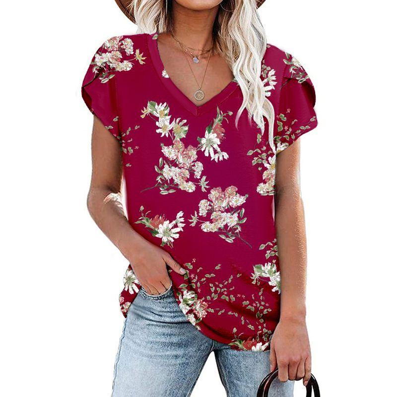 Solid-Color V-neck Short-Sleeve T-shirt Solid V-neck Short sleeve Overfit t-shirt Women
