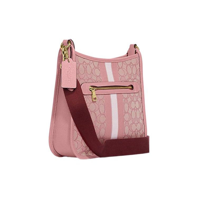 Coach Dempsey 27 Letter Logo Classic Monogram Zip Closure Fabric And Leather Shoulder Crossbody Bag Large Women Bags Pink CA195-IMP1X