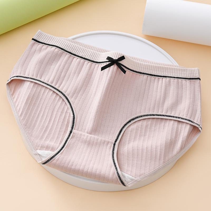 Girls' Korean Style Mid-Waist Ribbed Triangle Panties - Soft & Breathable