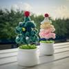 Potted Crochet Christmas Tree Handmade Crocheted Christmas Tree Decoration Completed Mini Knitted Potted Plants for Living Room Office Shelf Decor