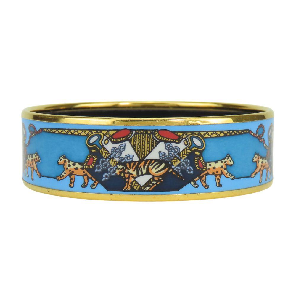 Used HERMES bracelet Emilel GM metal/enamel 36.2g Blue gold Gold Plated