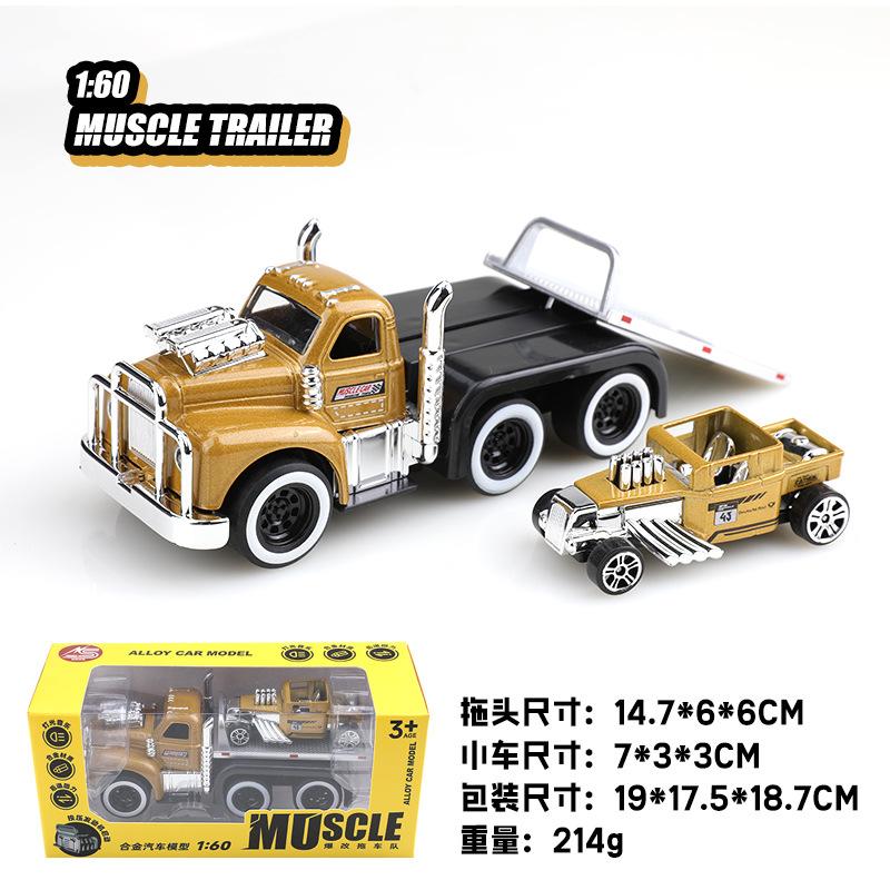 1:60 American MUSCLE TRAILER Alloy Diecast Car Model Toys Sound Light Pull Back Metal Body Rubber Tires Trailer Toys Kids Gifts