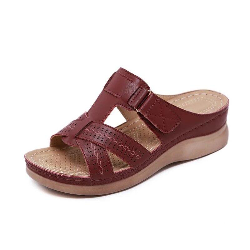 Women Sandals Wedge Summer Premium Orthopedic Open Toe Sandals Vintage Anti-slip Leather Casual Female Platform Retro Shoes