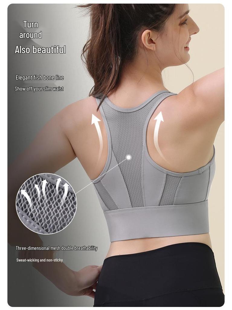 High-Impact Front Zipper Sports Bra with Fixed Cup