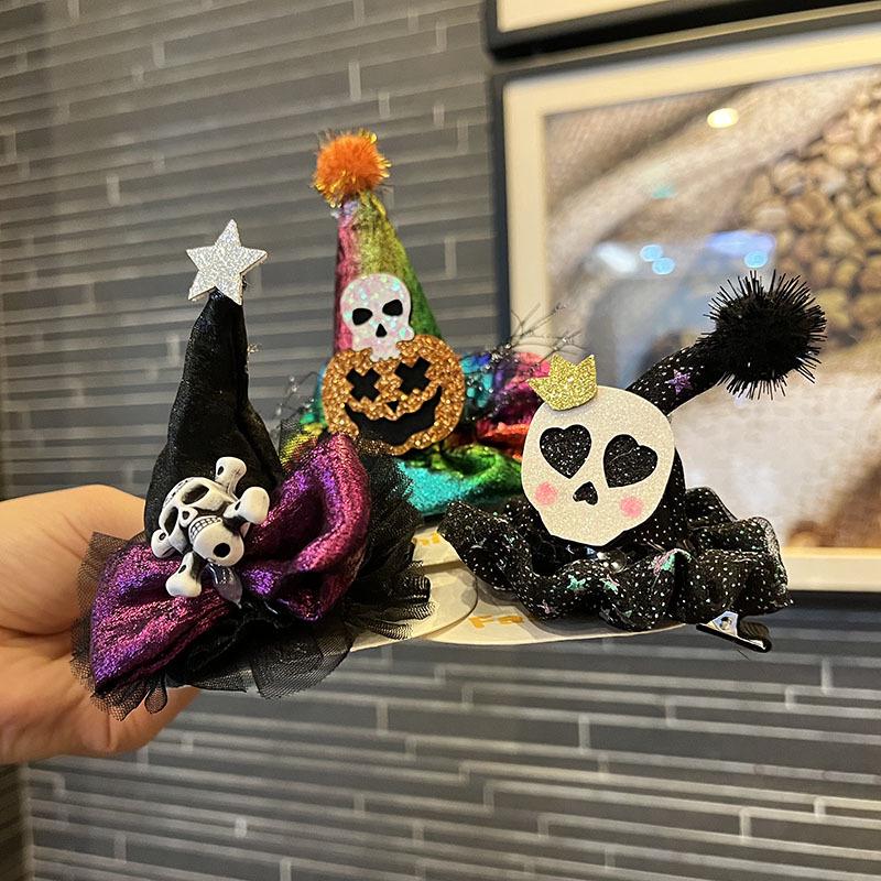 Evropský a americký halloweenský klobouk z dýně a tmavá čelenka s lebkou, sponka do vlasů pro dětské fotografie