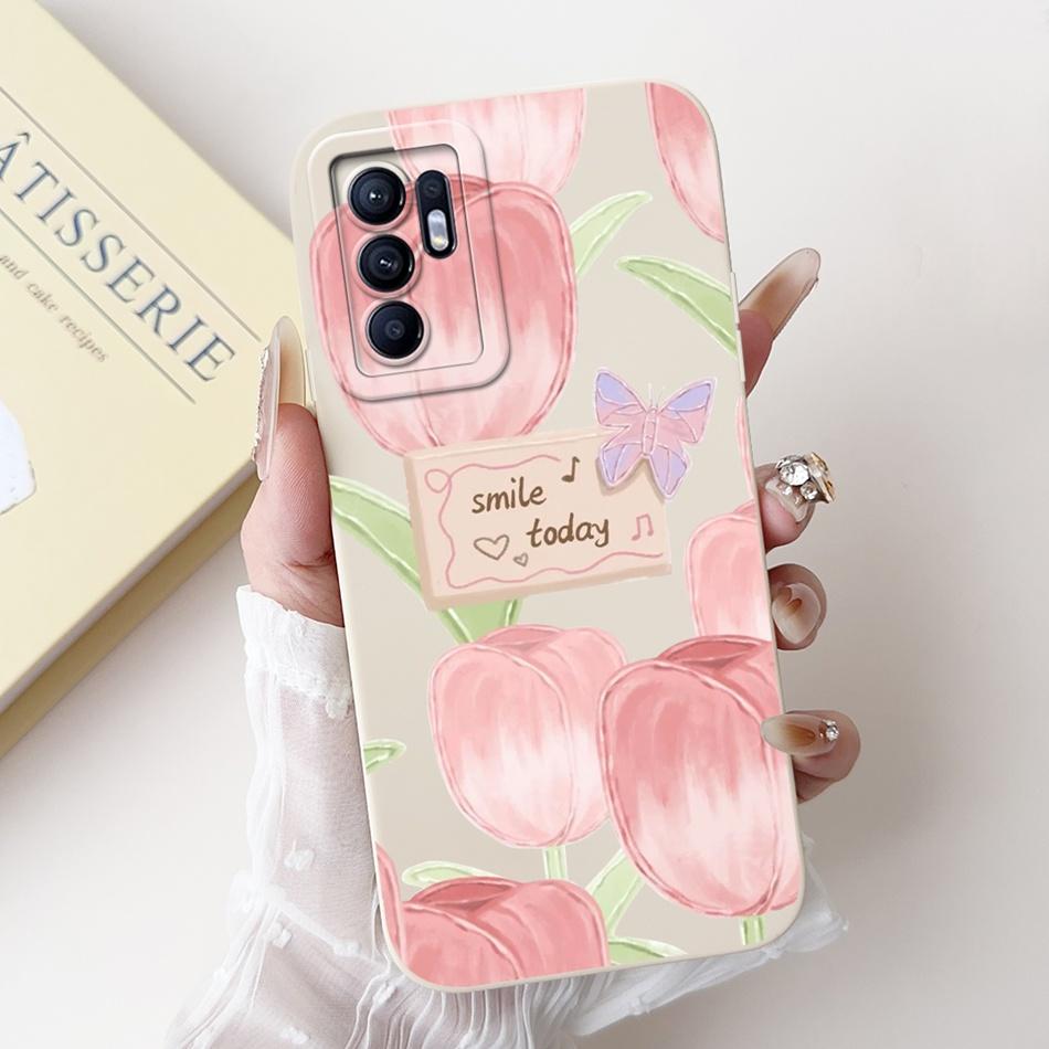 For OPPO Reno6 CPH2235 Elegant Sunflower Tulip Printed Phone Case For Oppo Reno 6 4G Soft Silicone Shockproof Cases