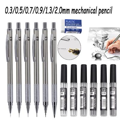 0,3/0,5/0,7/0,9/1,3/2,0 mm Metall-Druckbleistift-Set mit 3 Schachteln Minen-Nachfüllungen, Anti-Rutsch-Automatikstift Schulschreibwaren