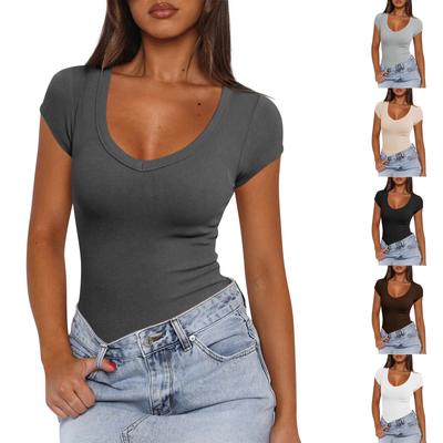 Women's Thread Pullover Solid Color Versatile Sexy Fashion Short Sleeved Top