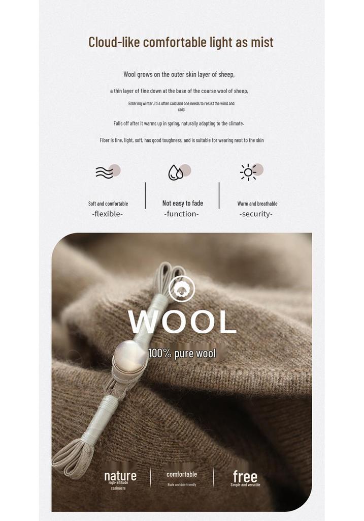 Women's Retro Chinese Style Pure Wool Button-Up Sweater - Slim-Fit Knitwear for Autumn/Winter