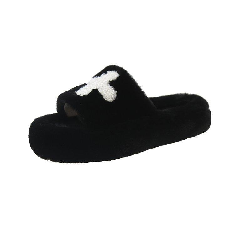 

Fluffy Fuzzy Slippers Women New 2024 Fashion Cross Cloth Winter Home Slides Open Toe Soft Sole Cotton Slippers Female Plush Shoe 35 чёрный