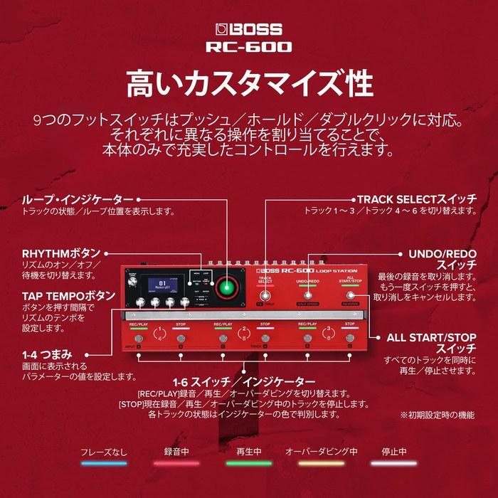 BOSS Loopstation RC-600 Multi-functional Looper Floor Type 6 Tracks 200 Built-in Rhythms 16 Drum Types Guitar/Vocal/MIDI Compatible Red