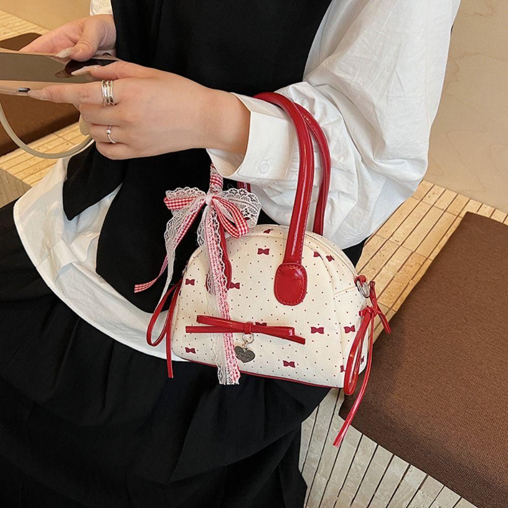 Lace Ribbon Boston Shoulder Bag French Style Women Handbags Fashion Bow Ribbons Bowling Bag  Travel