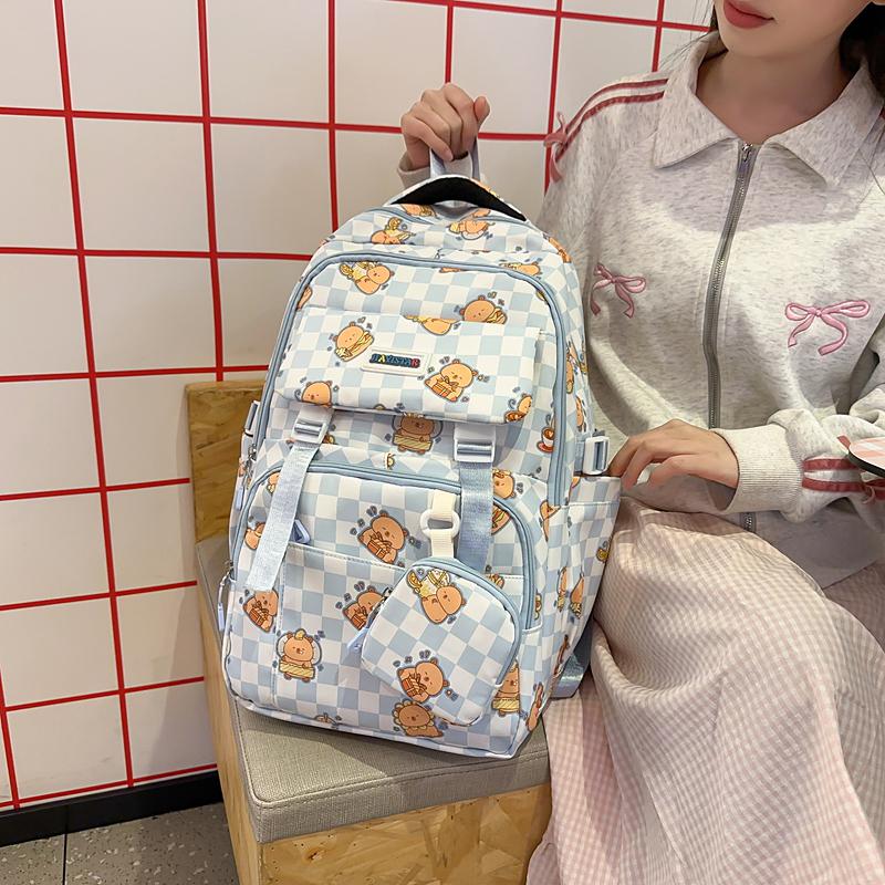 Printed Student Schoolbag Women's Large Capacity Travel Backpack with Coin Purse