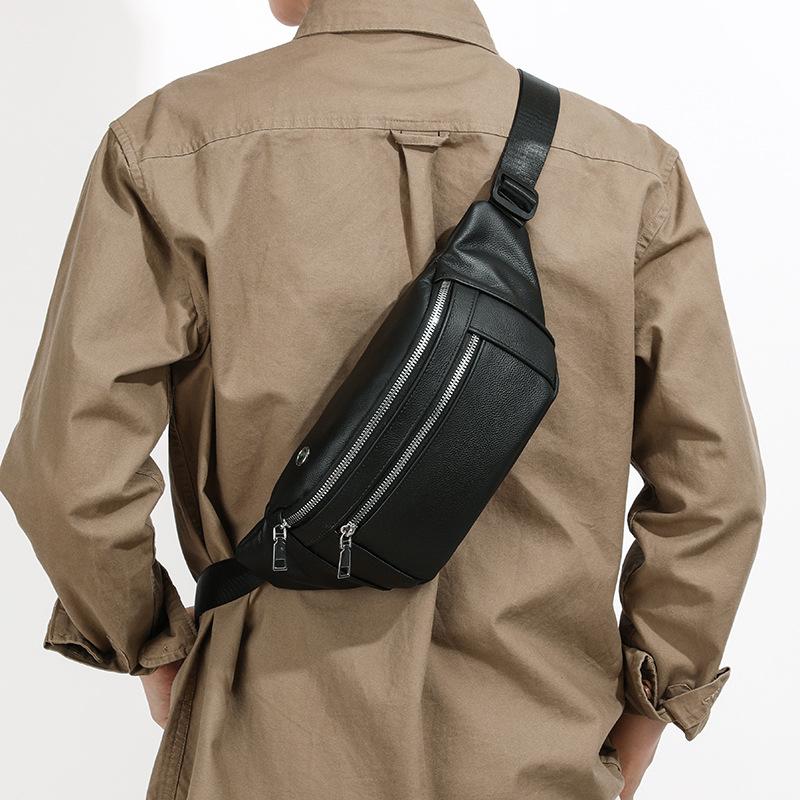 Multifunktionale Herren-Einzelschultertasche, Umhängetasche aus echtem Leder, Lässige Sport-Hüfttasche