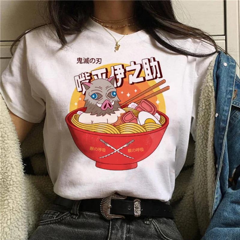 Japanese Anime T-shirt Demon Slayer Oversize Women Clothing Nezuko Kawaii Tees Tanjirou O-Neck Graphic Female Tshirt Manga Tops
