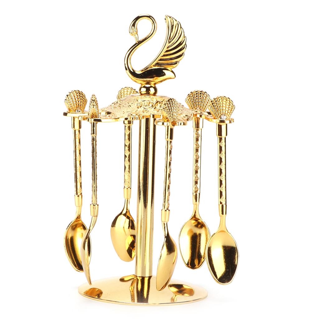 6 szt. Łyżeczka do kawy Kreatywna Złota Europejska Metalowa Łyżeczka do Deseru do Mieszania, Fotografowania, na Przyjęcie, do Lodów, Kawy