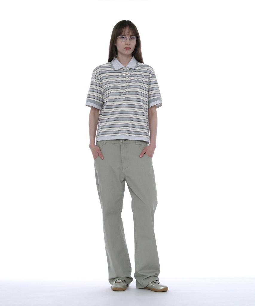 PARTIMENTO WOMEN Double Layered Stripe Polo Tee_Sky