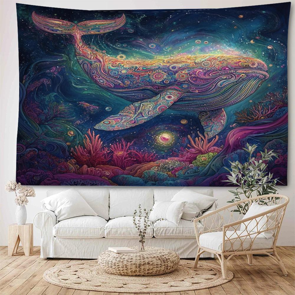Dreamy Whale Starry Sky Colorful Whale Dolphin Decorative Tapestry Bohemian Hippie Wall Decorative Tapestry