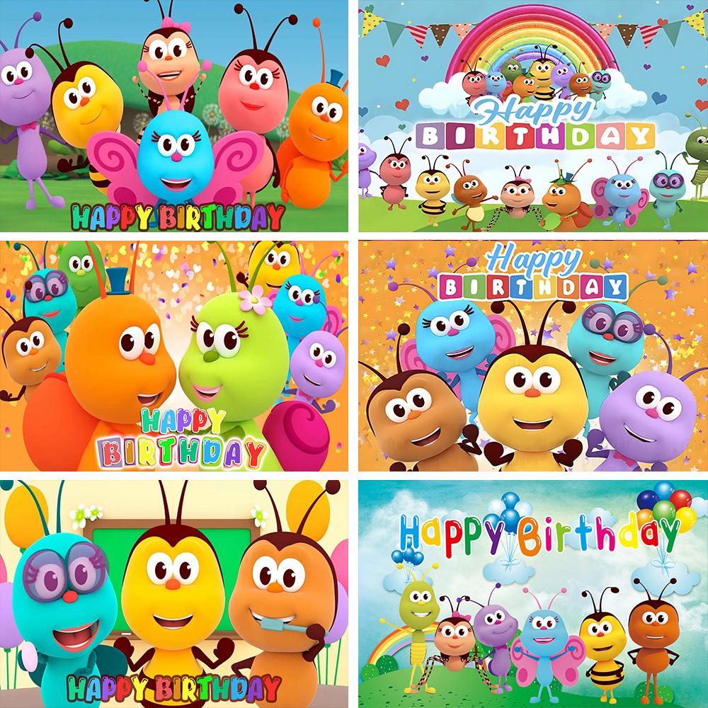 Cartoon Photo Backgrounds Bichi Kids 1st Birthday Party Baby Shower Decoration Rainbow Ant Doll Friends Photo Background