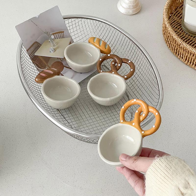 Embossed Bread Handle Ceramic Small Dish Seasoning Dish Dipping Sauce Dish Household Flavor Dish Cute Side Dish Cute Little Dish