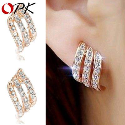 Original Earrings Made of Yellow Alloy with Imitation Precious Crystals
