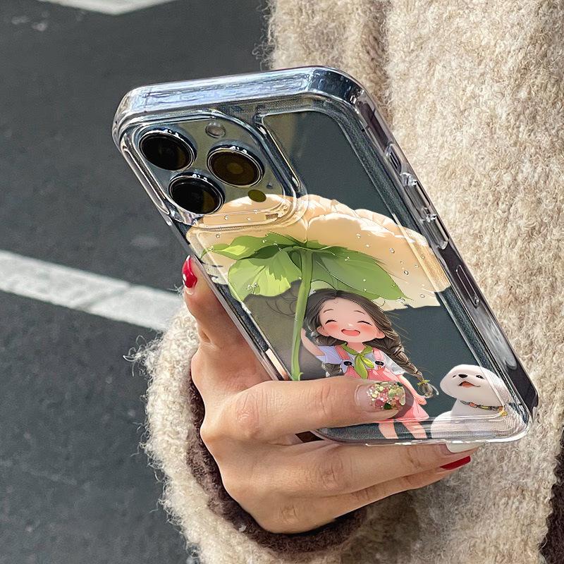 Laughing girl applies to iPhone17promax space phone case Apple 16 transparent 15/14 fine hole X all-inclusive