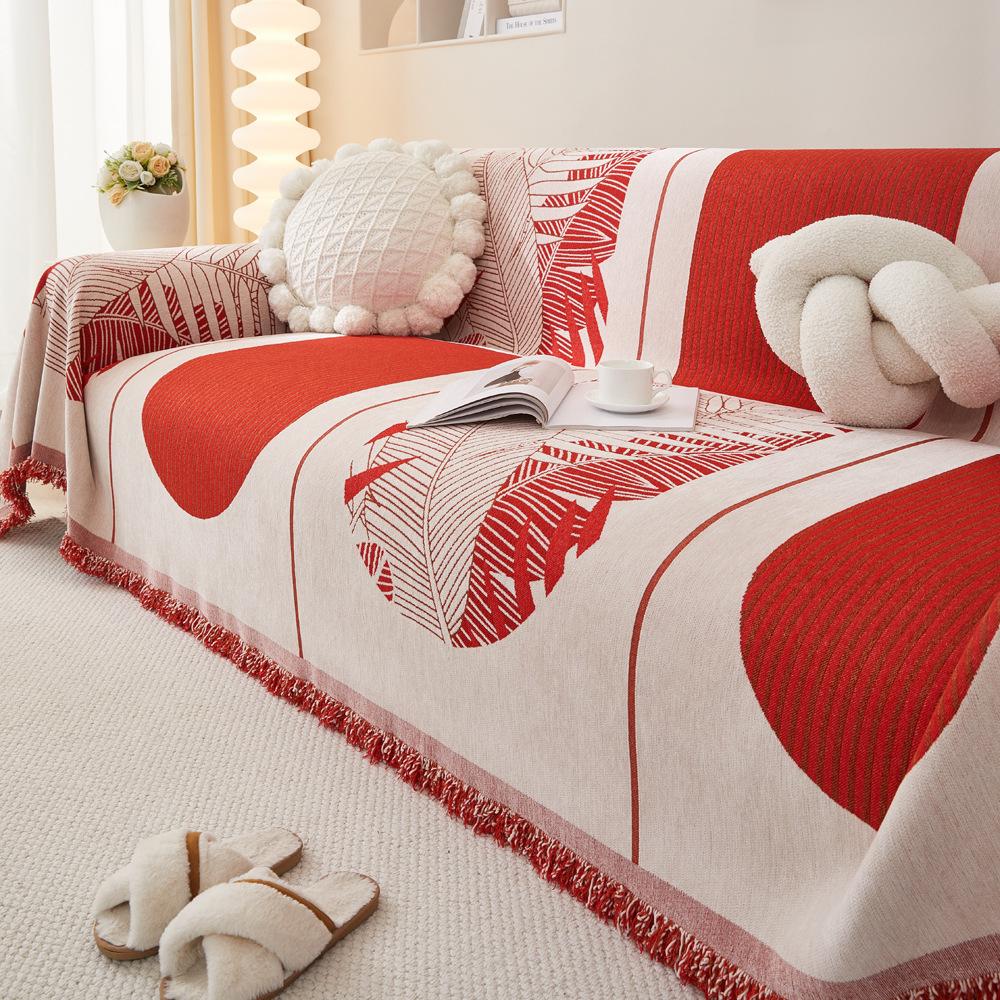

Красный двухсторонний листовой шенилловый чехол для дивана, ткань, универсальный чехол для дивана, полотенце, всесезонный универсальный чехол с защитой от царапин, одеяло 180X130