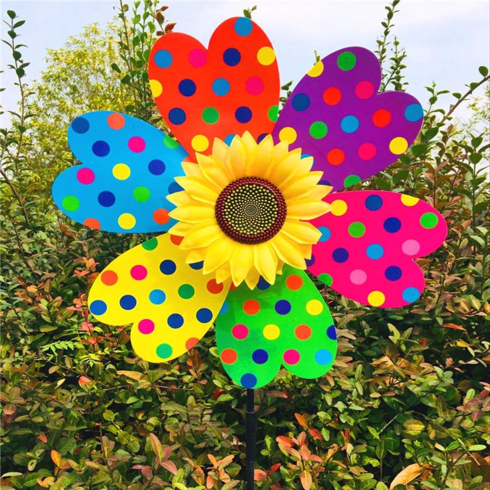 PVC Sunflower Windmill Stake Standing Lawn Flower Pinwheel  Outdoor Party Picnic Decor